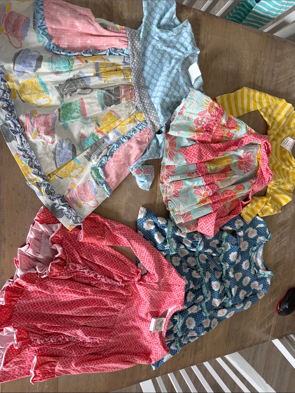 Colorful Girls' Mixed-Pattern Dress Set - Pink, Blue, Yellow & Teal